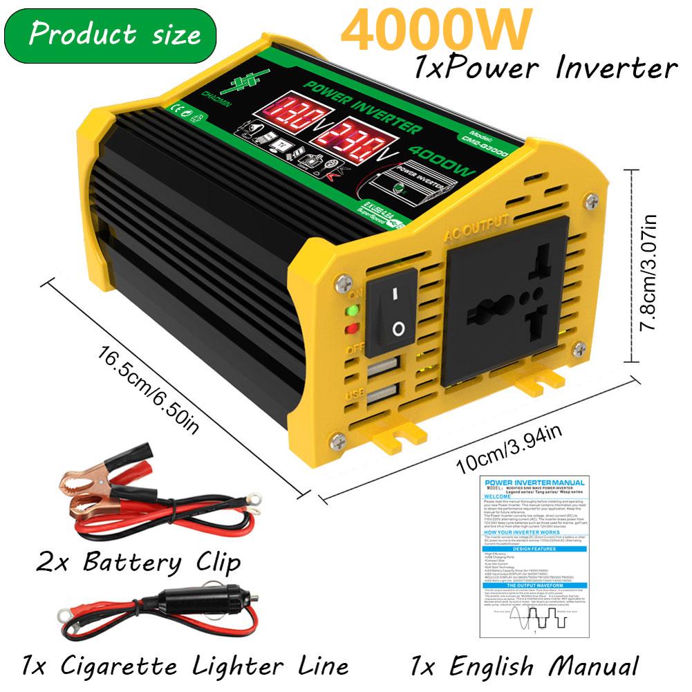 3000/4000W Car Inverter Conver Modified Sine Wave DC 12V To AC 110V 220V Transformer Voltage Dual USB Smart Car Power Inverter