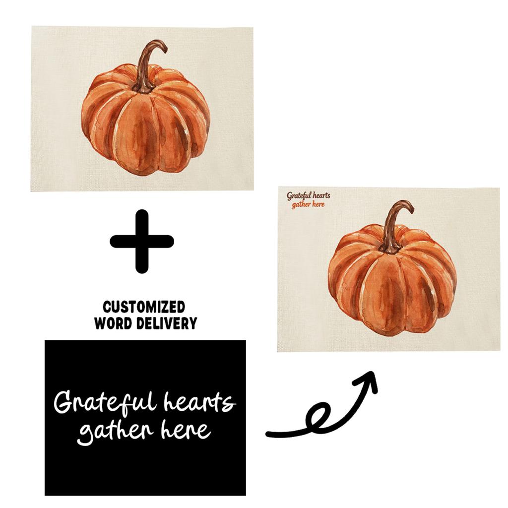 Přizpůsobené Vyšívané Díkůvzdání Lněné Prostírání a Ubrousky s Potiskem Javorového Listu a Dýně