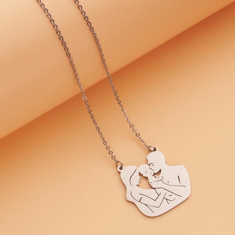 Stainless Steel Gold Silver Family Pendant Necklace Couple Necklace