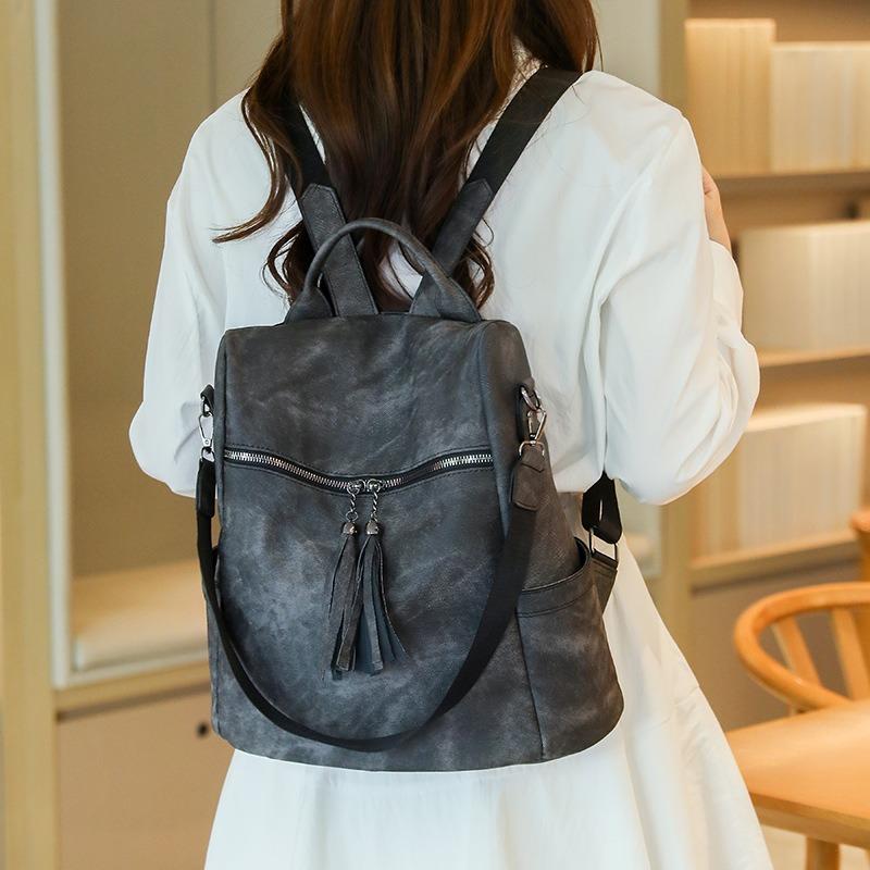 Trendy women's backpack new retro casual backpack large capacity fringed shoulder messenger bag