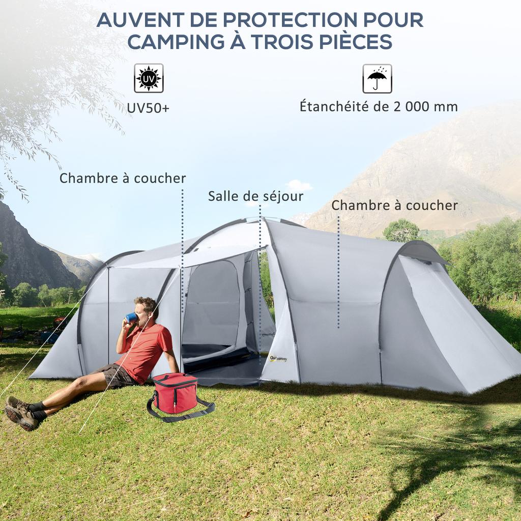 Familien-Campingzelt für 4-6 Personen Kuppel 2 Schlafzimmer 1 Wohnbereich und 1 Vorzelt UV-Schutz Wasserdicht 2000 mm Mehrfarbig