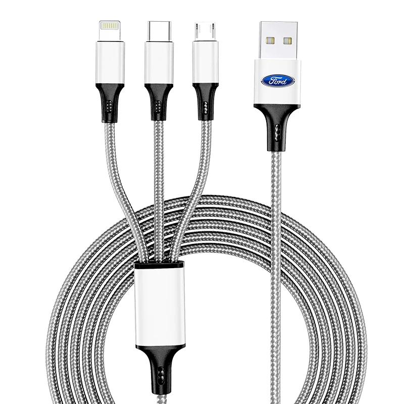 Hot 3 IN1 Charging Cable Multi Usb Port Multiple Usb Charging Cord Type C Charger Wire For Ford Focus 2 MK2 3 4 MK3 MK4 ST Monde