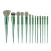 Custom Private Label Green 13-Piece Professional Face Makeup Brush Set with Angular Blush and Soft Bristles