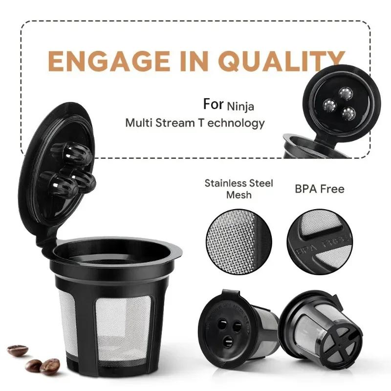 1-10Pcs Reusable Coffee Filter Cup Stainless Steel Filter Mesh Three Holes Coffee K-cups for Ninja CFP201/CFP301 Coffee Makers