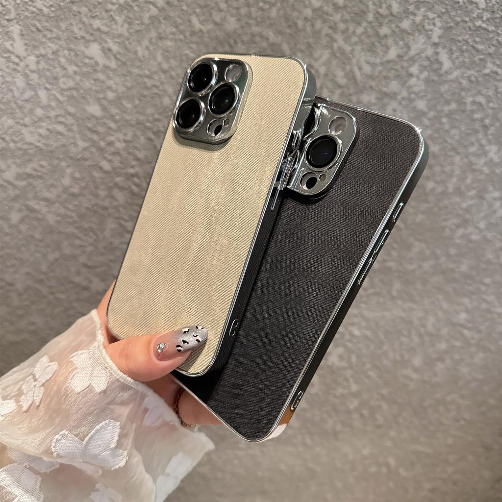 Silver Edge Denim Cloth Pattern Mobile Phone Case Is Suitable for Apple 16PROMAX Trend 16 Hard Case 15 Fine Hole 11 Protective Case