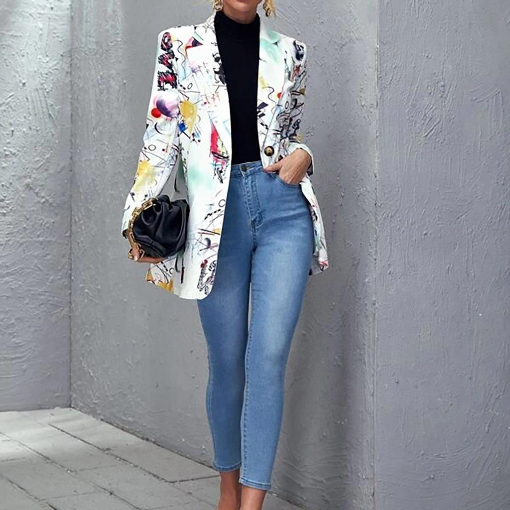 Women's Fashion  And Winter Newspaper Does Not Locate Printed Small Suit Jacket