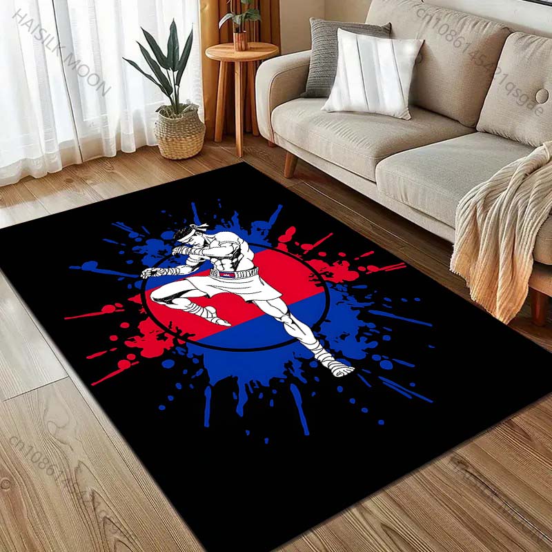 Muay Thai Fighting Print Carpet for Bedroom Living Room Bedside Sofa Floor Mat Modern Home Decor Area Rug Large Size