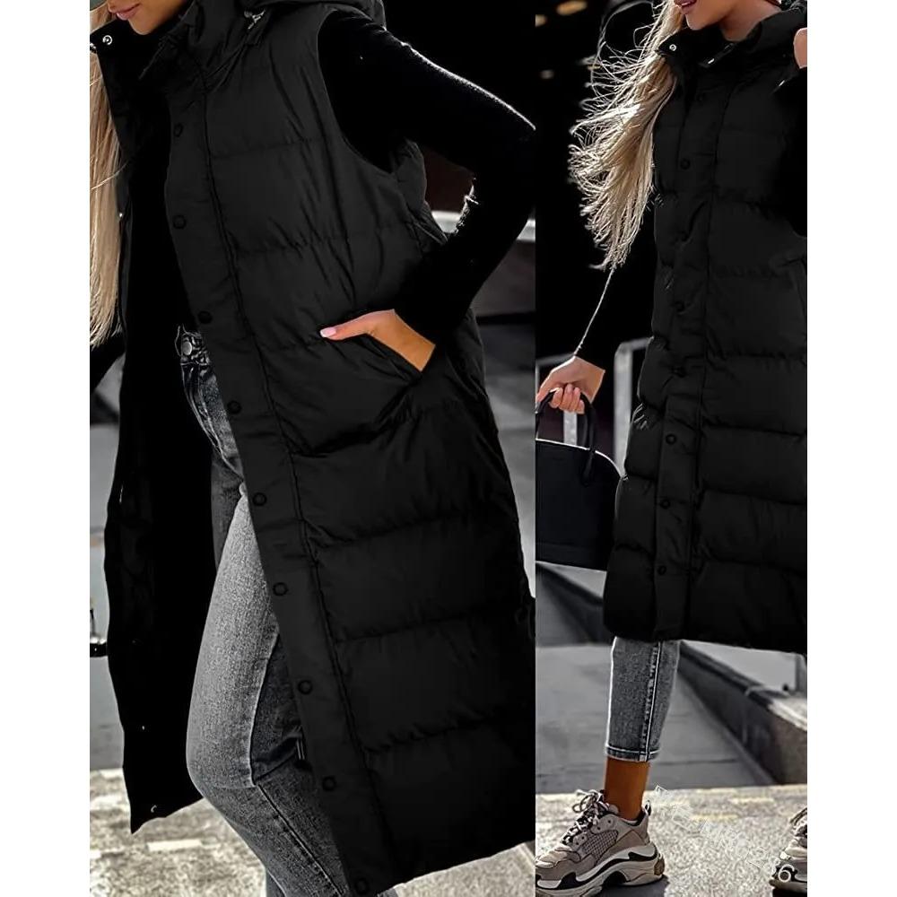 Hooded Zipper Jacket Women Oversize Waistcoat Winter Outerwear Hooded Parka Fashion Quilted Vest Casual