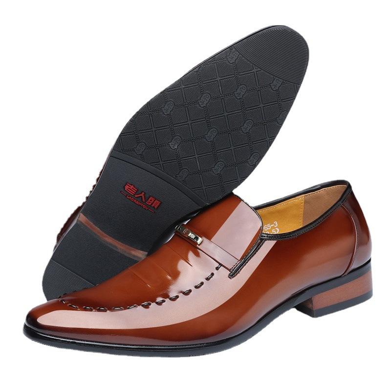 Old man head spring men's pointed patent leather shoes business casual dress leather shoes men's wedding shoes 0265