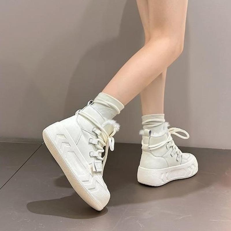 Fashion High-top with Laces Ankle Winter Chunky Round Toe Ladies Shoes Goth Sale 2025 New In High Quality Plush Warm Women's Snow Boots