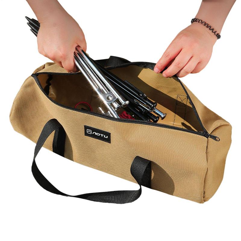 Camping Stake Bag Canvas Double Layer Tent Stake Bag Tent Accessories Ground Nail Storage Bag For Outdoor Camping Canopy Bag