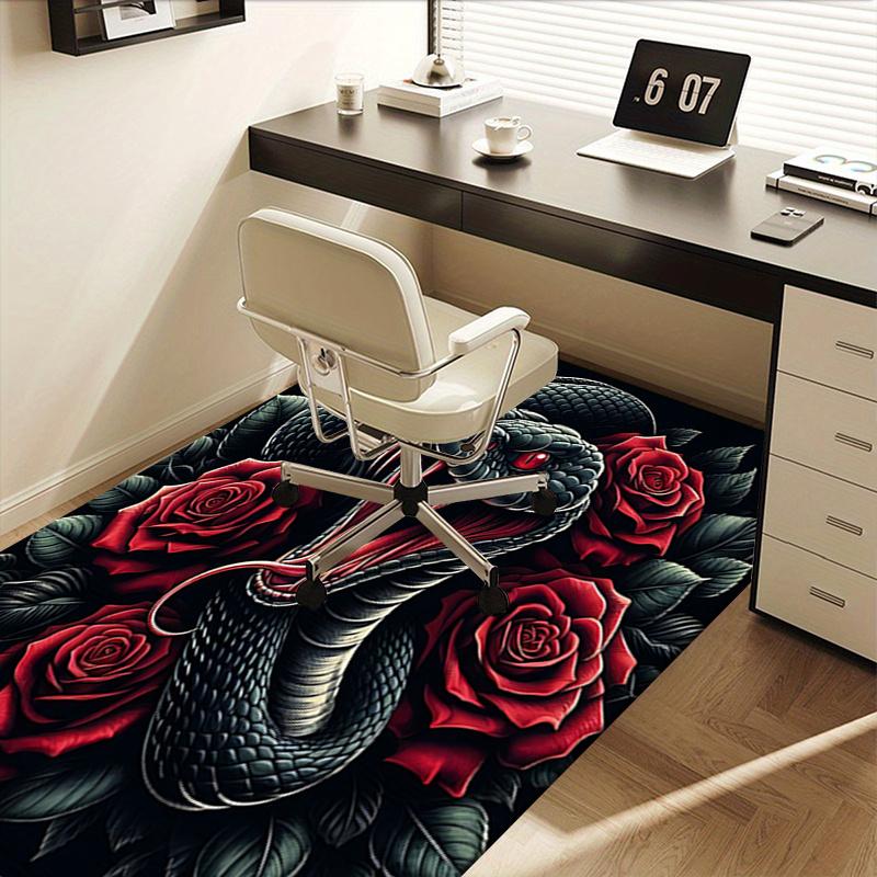 Black Snake and Red Roses Chair Mat: Office Carpet, Oversized Rug for Home Decor, Sofa Mat, Desk Pad Gift Suitable for Bedroom, Living Room, Any Room