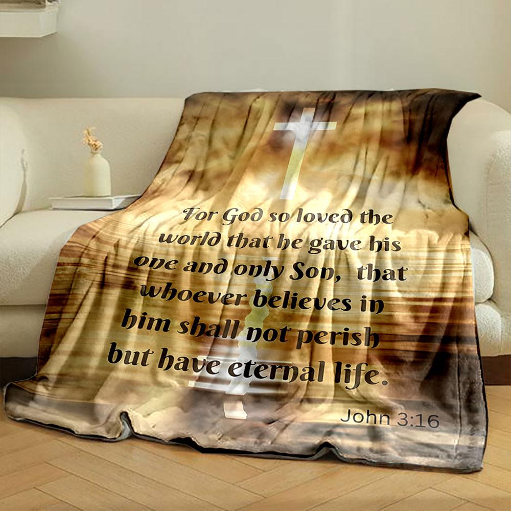 John 3:16 Scripture Throw Blanket  Printed Blanket for Living Room Bed Couch Lunch Break Soft Cozy Blanket for Friend's Festival Gift