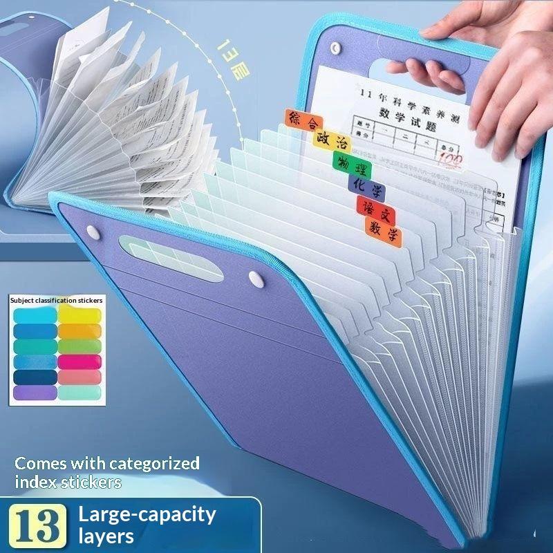 Expanding File Folder 13 Pockets Large Capacity Portable Handle For School Office Document Storage