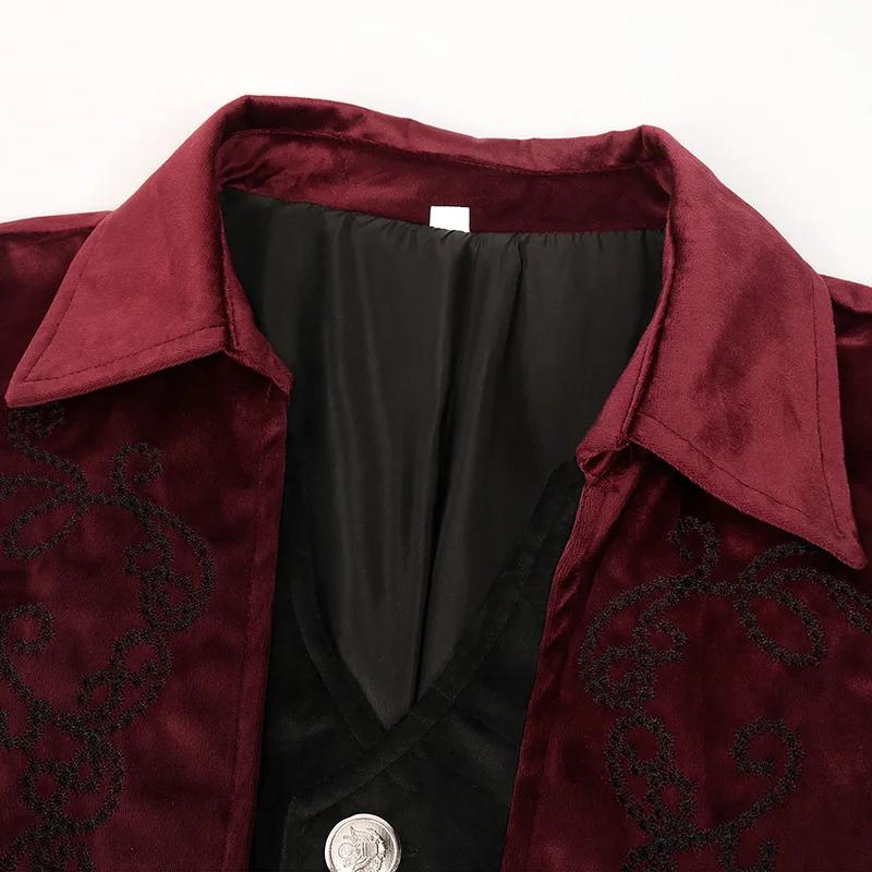 Gothic Steampunk Vintage Medieval Vampire Black Red Coat Men's Cosplay Costume Court Style Nobles Tailcoat for Autumn and Winter