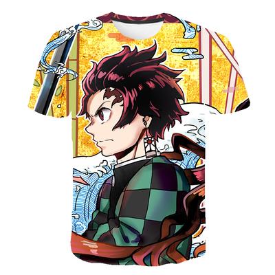 2023 Demon Slayer Boys Girls T-Shirts Summer Short Sleeves Tees Tops Kids Cartoon Printing Clothes Children Birthday Party Wear