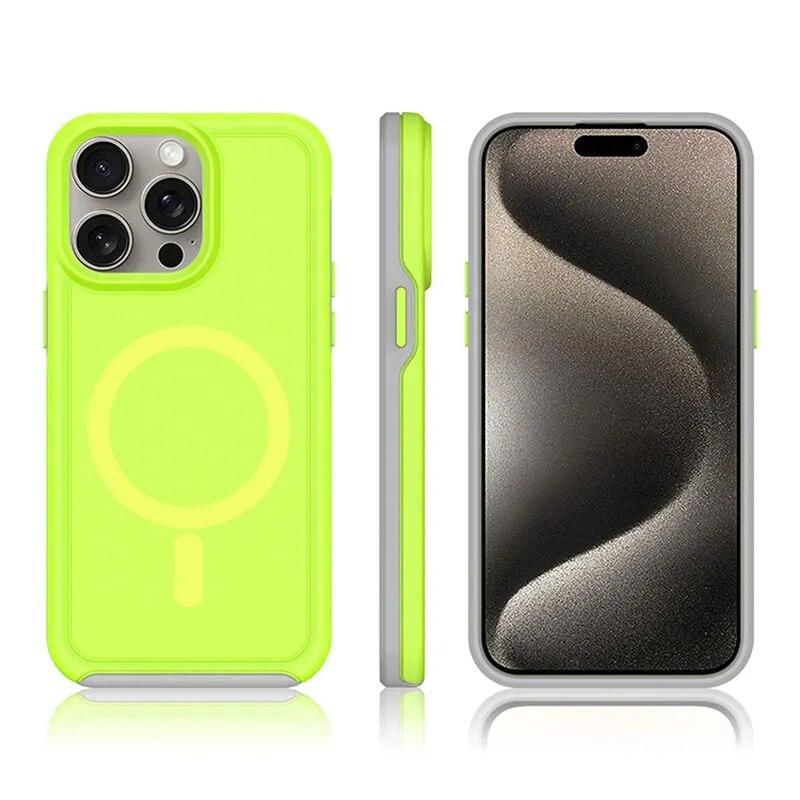 Shockproof Armor Bumper Magnetic Case for IPhone 11 12 13 14 15 Pro Max for Magsafe Wireless Charging Candy Color Cover