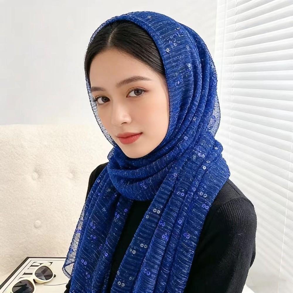 Luxury Shining Sequins Shawl Thin Transparent Breathable Silk Scarf Long Lightweight Head Wrap Party Occasion