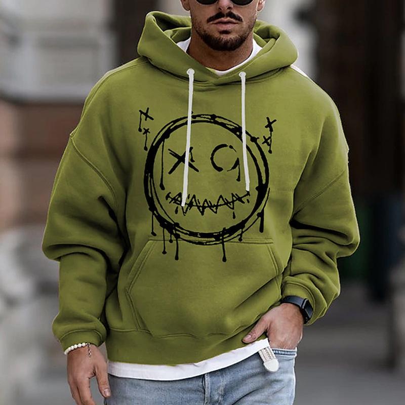 Mens Graphic Hoodie Pullover Sweatshirt Hooded Cartoon Prints Daily Sports Streetwear