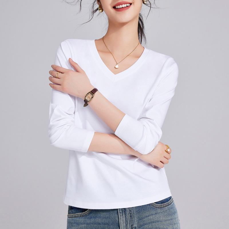 Spring and summer women's clothing basic women's loose support double-sided mercerized cotton long-sleeved women's top