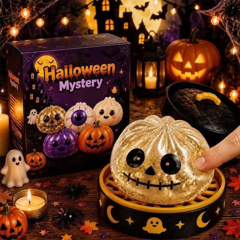 5er-Pack Große Halloween Squishy Stressabbau-Spielzeuge, 10 cm Durchmesser TPR Glitzer Knetbrötchen Spielzeug, Niedliche Sensorische Fidget Spielzeuge, Halloween Party Geschenke