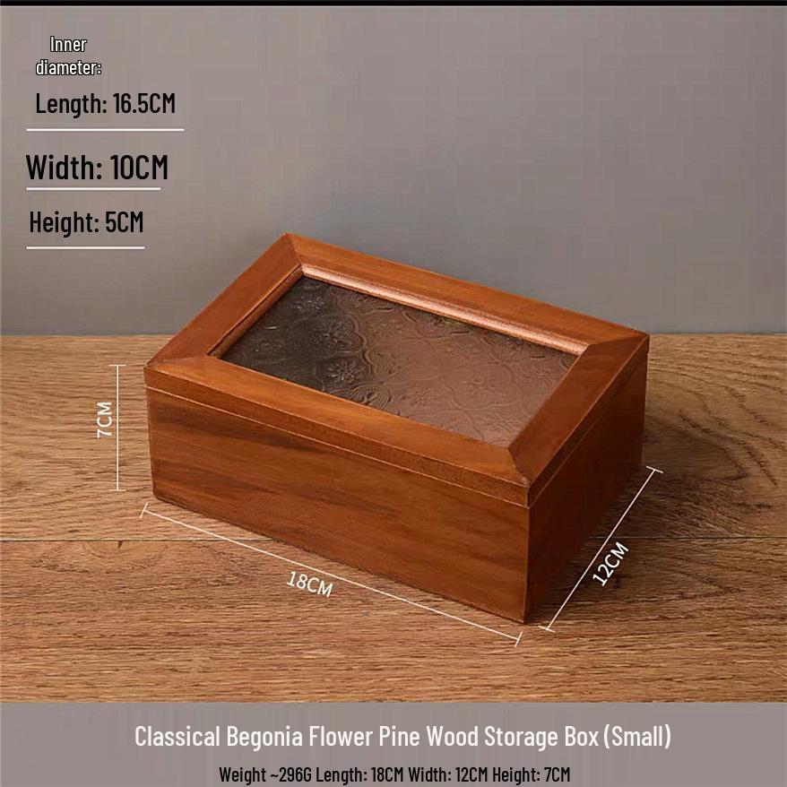 Crabapple Flower Glass Retro Wooden Storage Box for Desktop Sundries and Dressing Table Decor