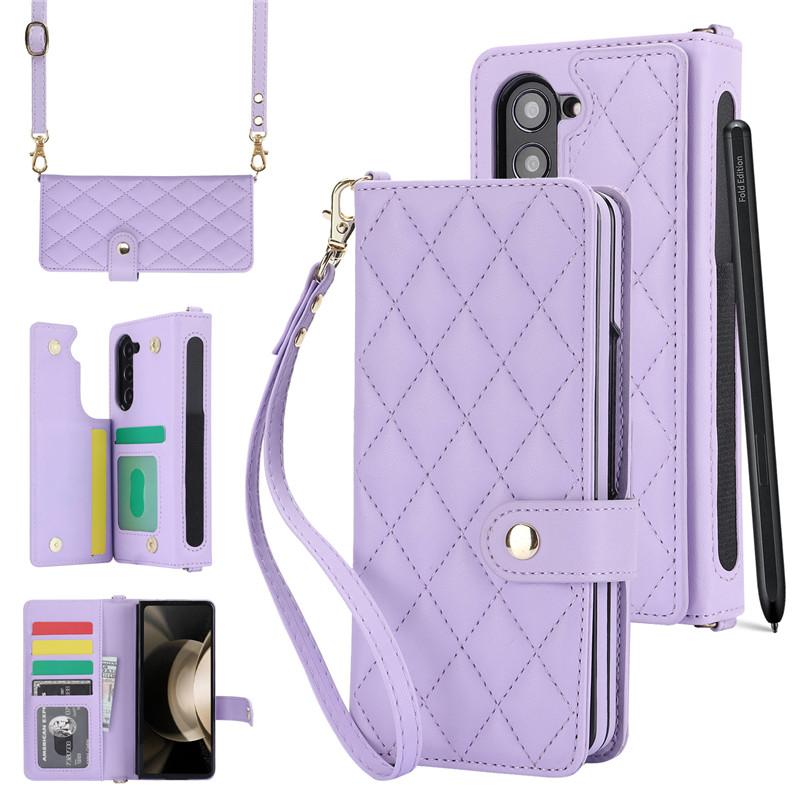 Luxus-Crossbody-Lanyard-Leder-Geldbörsen-Karten-Handyhülle für Samsung Galaxy Z Fold 5 4 3 Handgelenk-Seil-Flip-Stand-Abdeckung