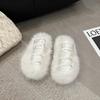 Aphixta Warm Winter Fur Plush Women Slippers Furry Transportant Straps Shoes Round Toe Flat Heel Hair Slides zapatos House Shoes