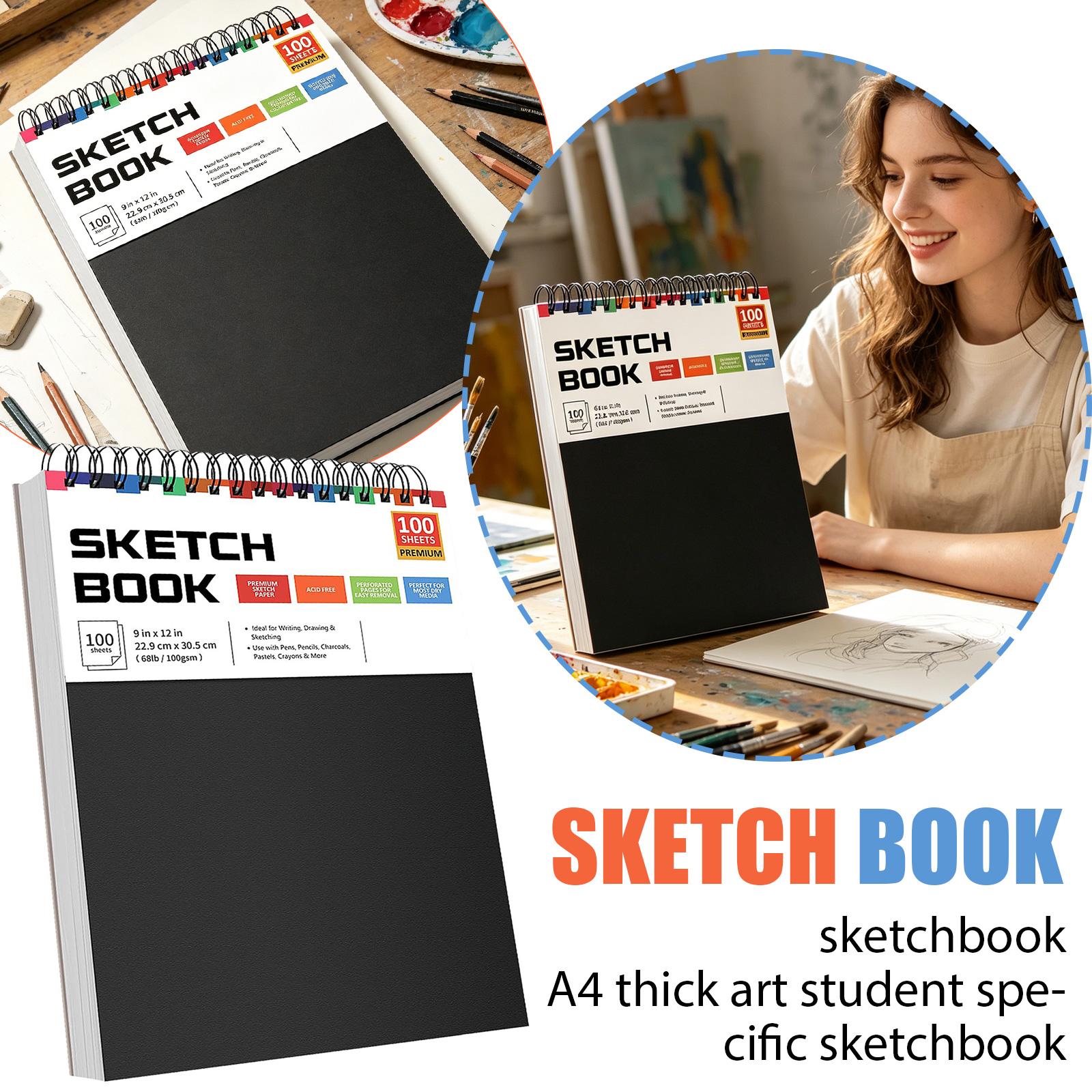 Sketchbook Spiral Bound A4 Size 100 Sheets 68lb 100gsm Heavyweight Paper for Drawing Sketching Art Student Professional Use One Size чёрный