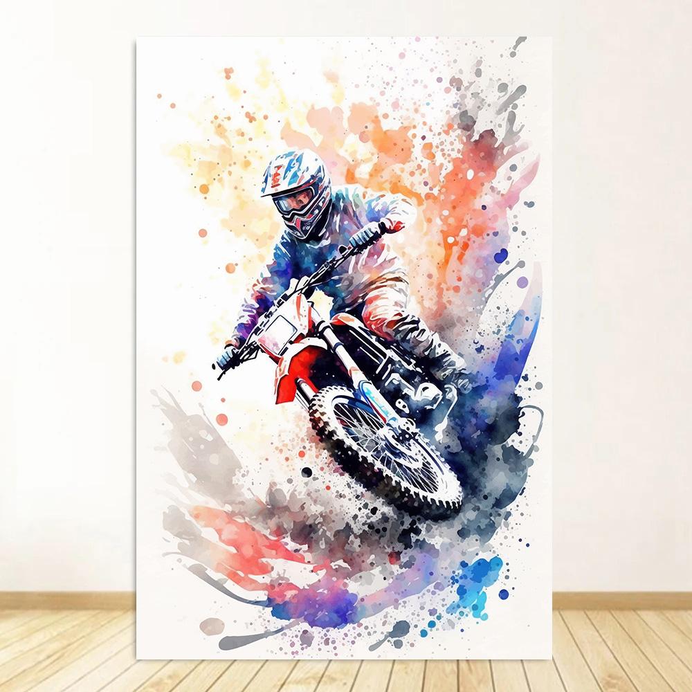 Watercolour Dirt Bike Motocross Posters Prints Canvas Painting Motorcycle Motorbike Wall Picture for Room Home Decor Biker Gift