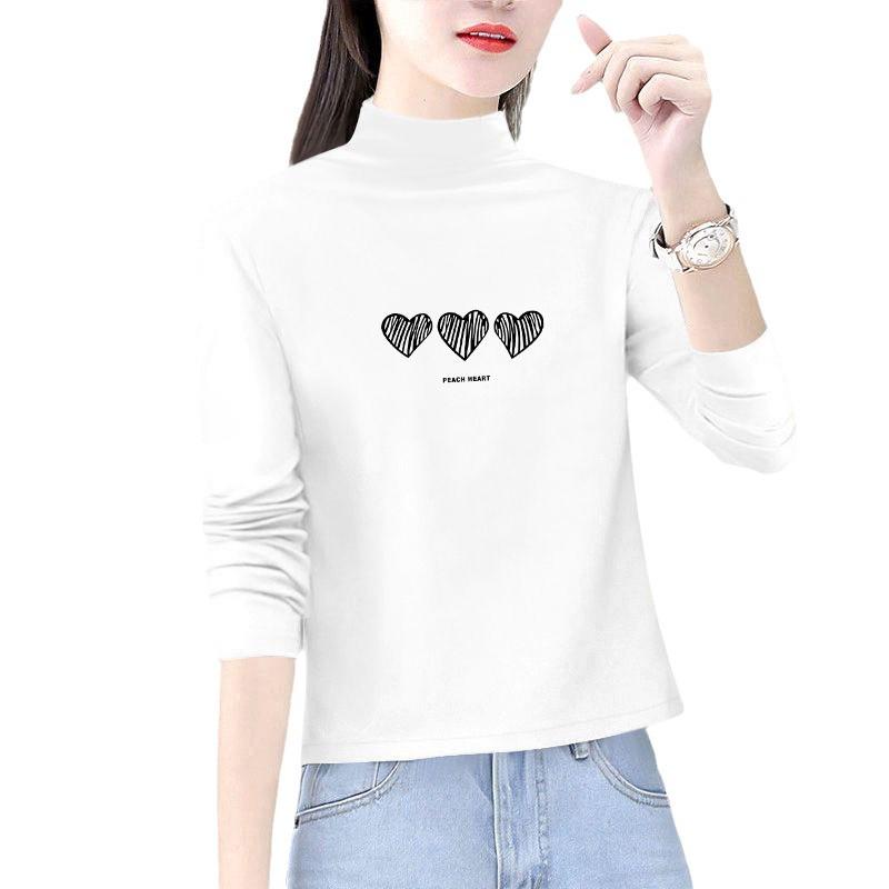 Women's Plus Size Warm Fleece-Lined Long Sleeve Top with German Velvet Semi-High Neck