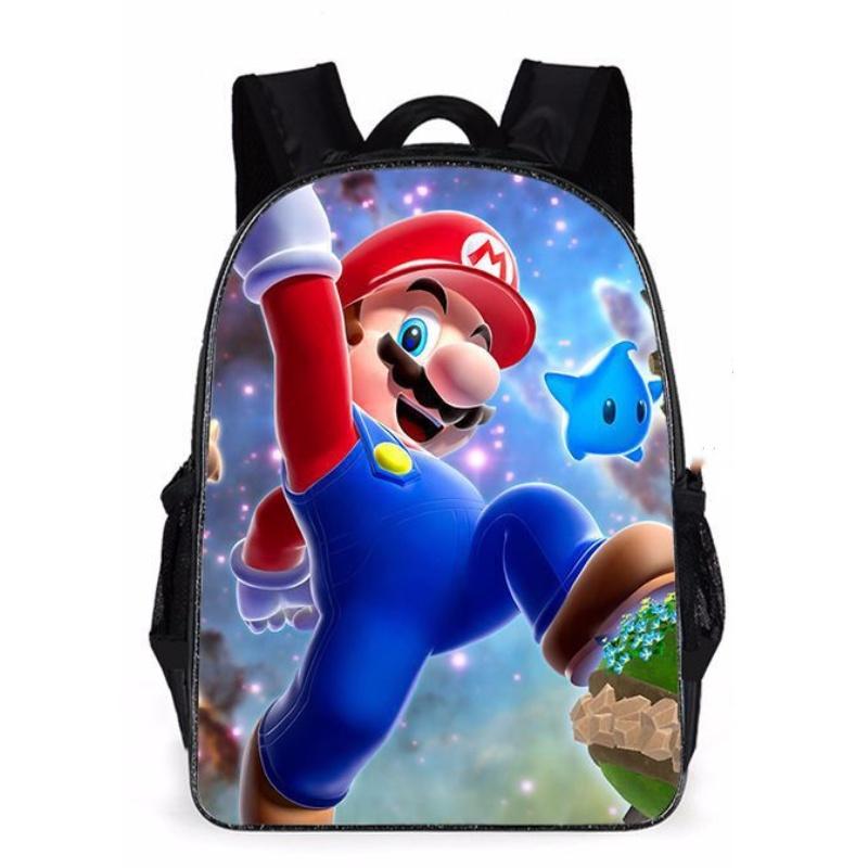 Super Mario Cartoon School Bag Student Backpack Waterproof And Expandable Fashionable And Trendy Style Nylon Material