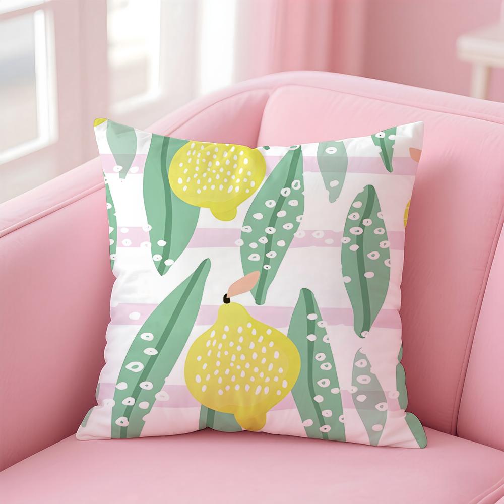 Full Print Pattern of Fruits Art Cushion Cover Pillowcase Short Plush Invisible Zipper Room Sofa Cushion Cover