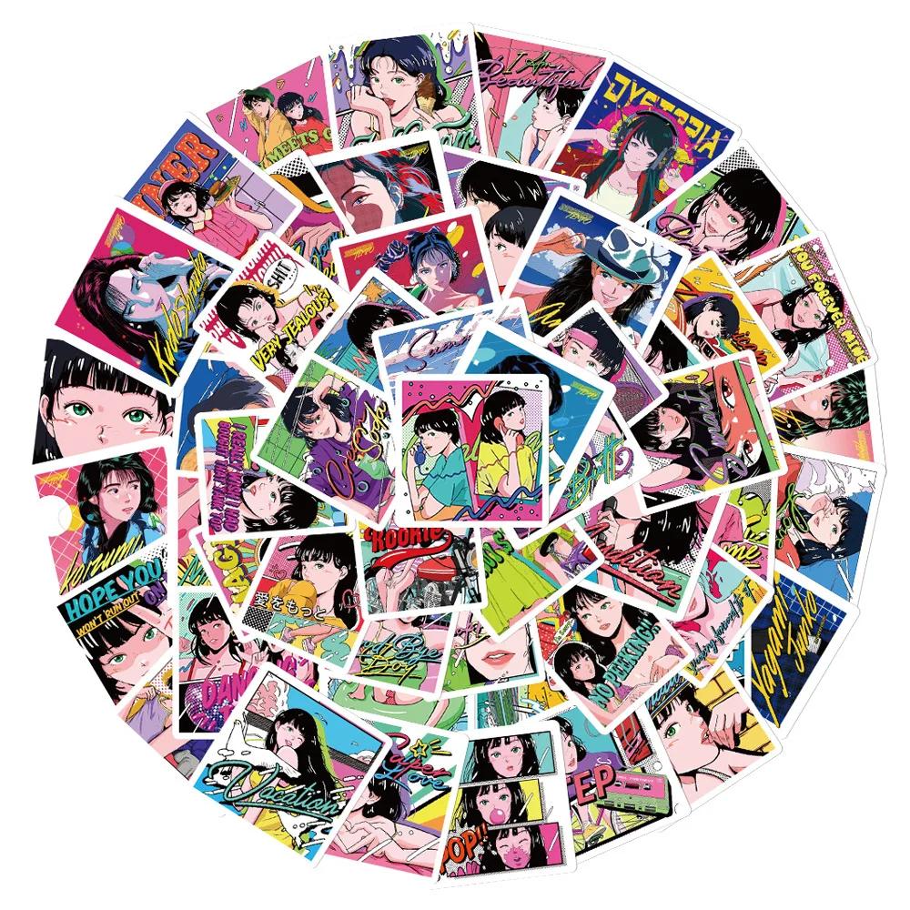 

64pcs Vintage Showa Anime Girl Stickers for DIY Scrapbooking Supplies Craft Supplies Luggage Cell Phones Computers Decorations