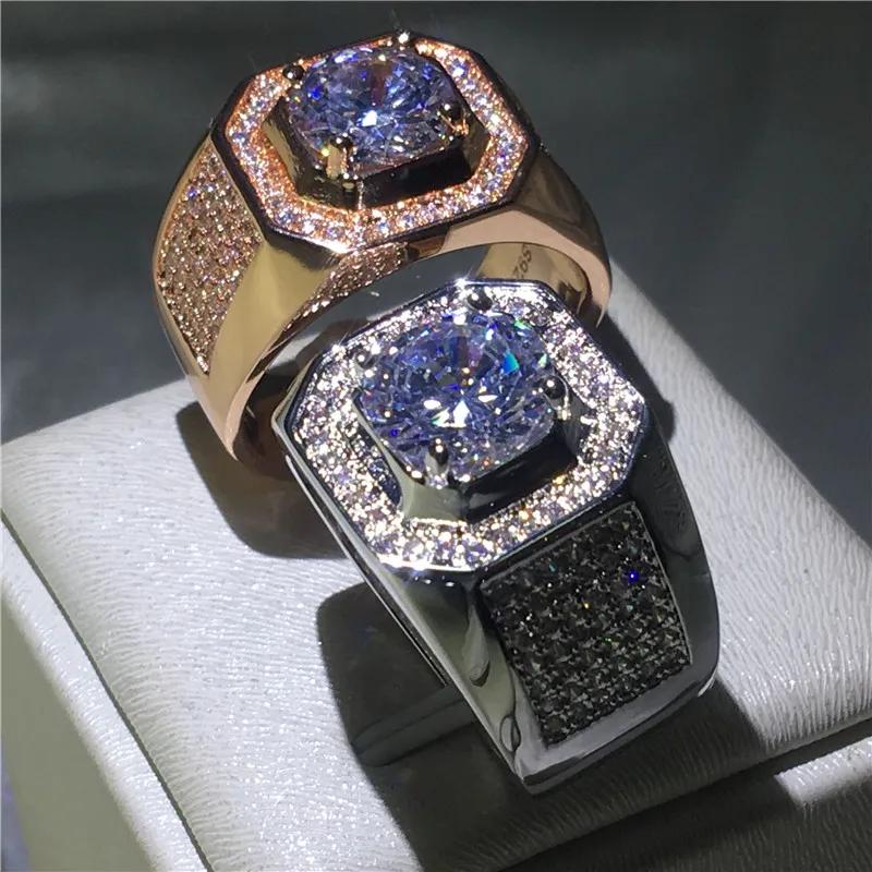 Мужское кольцо-солитер с покрытием из белого золота, стерлинговое серебро 925 пробы, круглая бриллиантовая вставка 3 карата, обручальные кольца для мужчин, ювелирные изделия для пальцев 8