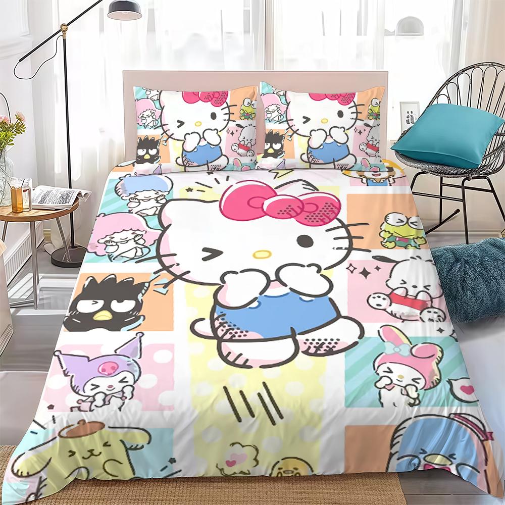

Hello K-Kitty Cute Duvet Cover Set Home Style Bedding Soft Laundry Cotton Bed 3 Piece Set Student Dormitory Gift 135x200cm