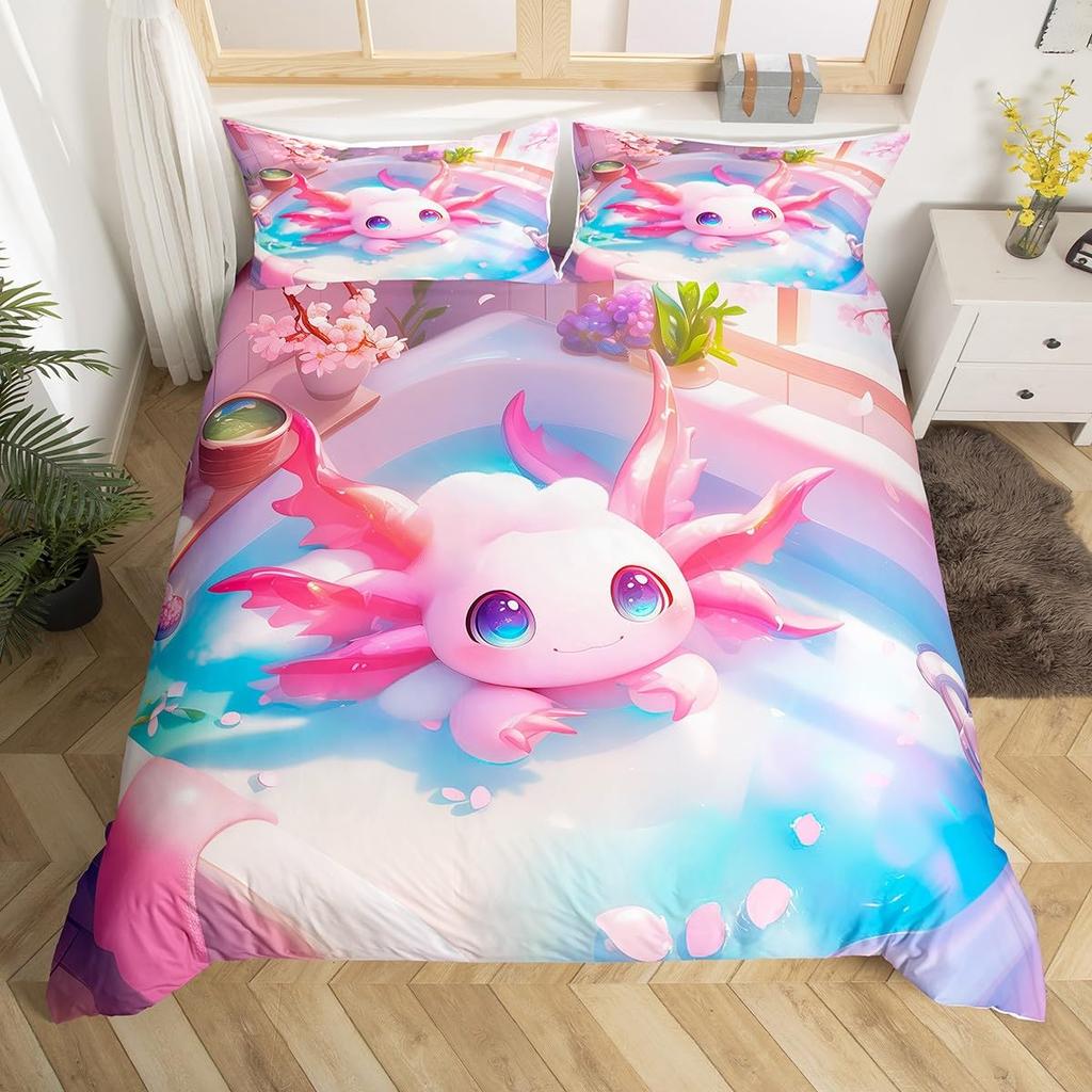 Comforter Kids Axolotl Full Kingcute Ocean Animal Bedding Set Marine Life Romantic Comforter Pink Coral Plant Bed