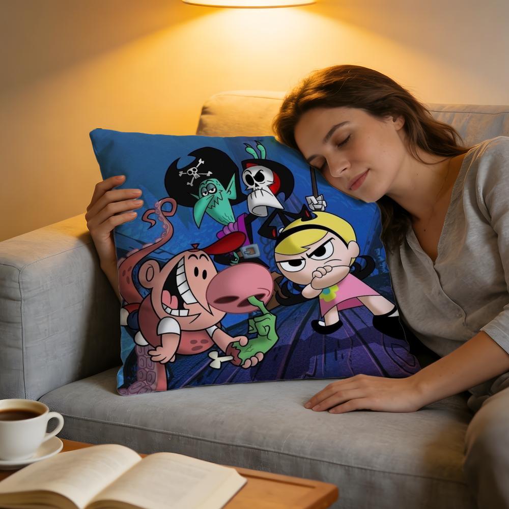 Cushion Cover Short Plush Throw Pillow Soft Washable Sofa Bed Office Cushion B-Billy & Mandy'S Adventure Anime