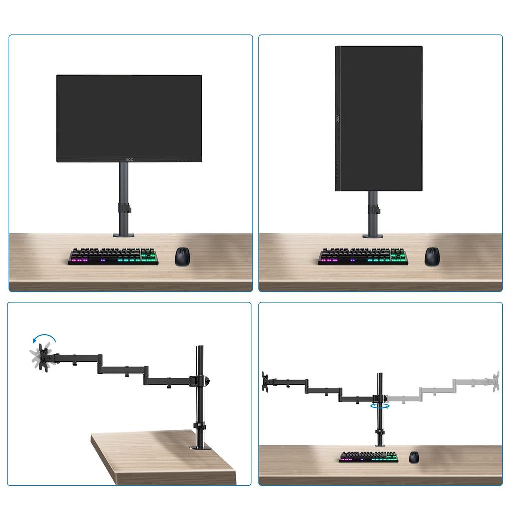 Monitor Arm, PC Monitor Arm, Multi-Axis Lengthening LCD Monitor Arm, 710mm Long, Compatible with 17-27 Inch Monitors, MD9431 (MD9431)