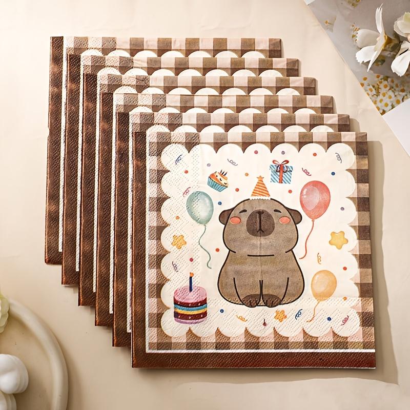 20pcs/bag Capybara Cartoon-Themed Napkins Cute Cartoon Balloon and Cake Design for Birthday Parties Disposable Party Napkins