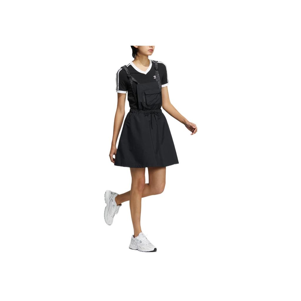 Adidas Originals Trefoil Solid Color Suspender Sports Dress Women Dress Black HS9495