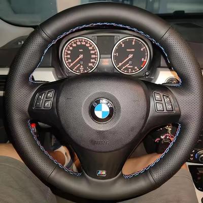 For E81 E90 Pack M Sport M3 E91 E92 E93 E87 E82 E88 X1 E84 Full Black Leather Car Steering Wheel Braid Soft Leather Cover