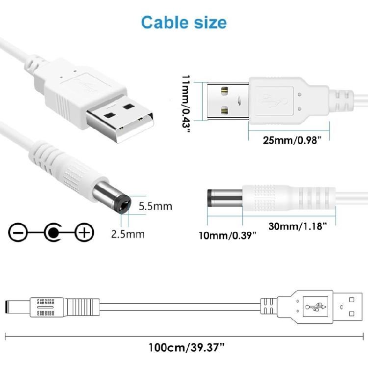 Flexible USB to DC5V Power Cord with 8 Interchangeable Connectors