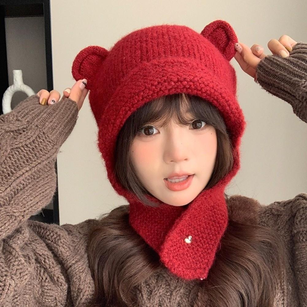 Winter Autumn Warm Beanie Hats Cute Ear Protection Cap Korean Bear Ear Knitted Cap  Ski