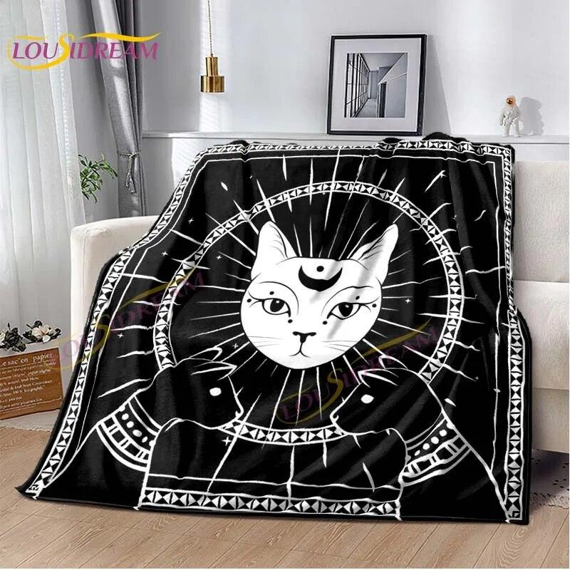 Tarot Black Cat Flannel Throw Blanket Super Soft Cozy Lightweight Kids Adults Halloween Gift for Home Sofa Bed Decoration Gift