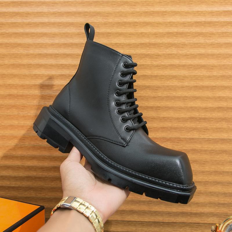 

Большие размеры Ботинки Martin мужские осенние высокие повседневные британские локомотивные туфли ретро модный бренд увеличивающие высоту головы кожаные ботинки 38 чёрный