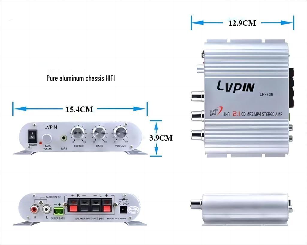 ONK Caiyun LVPIN LP-838 2.1 Channel Car and Home Power Amplifier