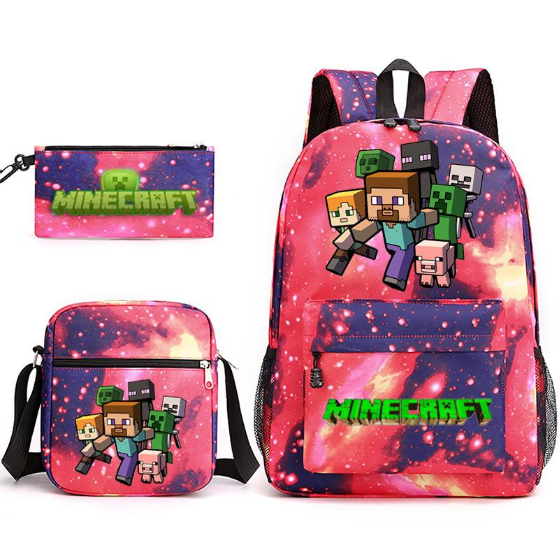 Large Capacity Schoolbag with Shoulder Strap; Student Three-piece Pencil Case Set
