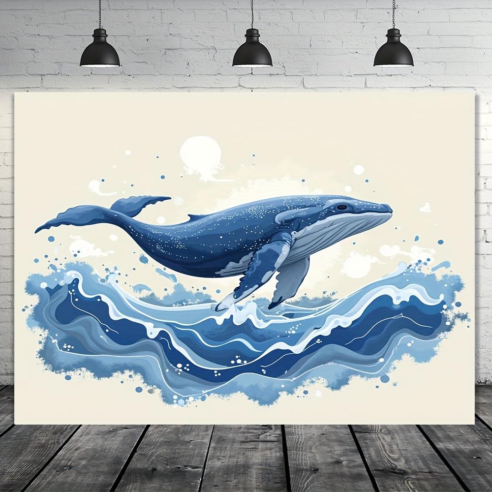 1 piece, popular holiday background fabric, featuring whale and wave patterns, suitable for parties and outdoor patios
