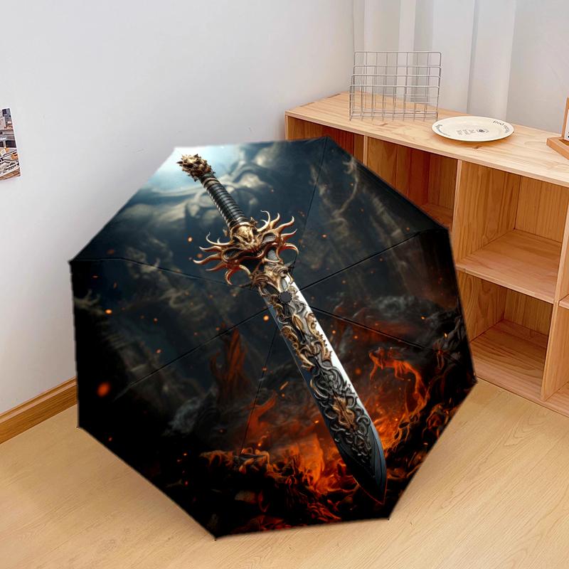 1 PC Automatic Folding Umbrella - Sharp Sword Pattern, Portable & Foldable Design with 8 Ribs, Christmas Birthday Gifts